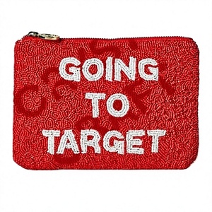Monedero Rectangular Textil Hecho a Mano con Cuentas de Vidrio Rojas y Bordado de Letras Blancas para Fiestas, Navidad y Año Nuevo - Product Image 1