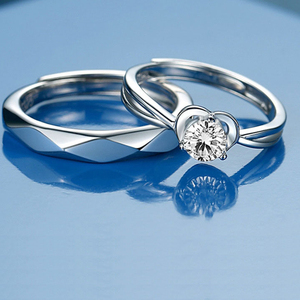 Anelli di <span class=keywords><strong>Coppia</strong></span> a Forma di Cuore in <span class=keywords><strong>Argento</strong></span> Sterling S925, Un Paio di Anelli di Lusso Leggero con Zirconi per Proposta e Matrimonio - Product Image 5