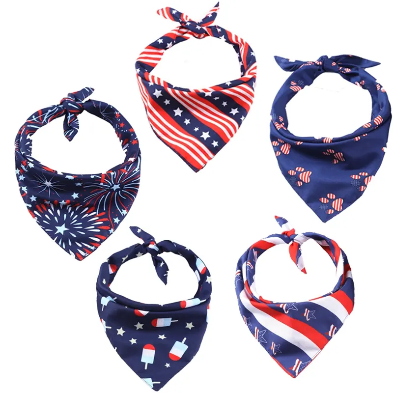 USA Independence Day Dog Bandana Pentagram Flag Scarf Dog Triangular Neckerchief Bib Bandana Pet Dog Grooming Accessories Hot