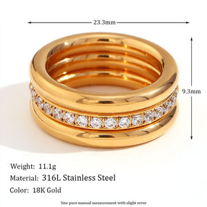 Anillo de Boda de Acero Inoxidable 316L con Baño de Oro Fino de 14k y 18k, con Circonita, para Mujer, Resistente al Deslustre - Product Image 6