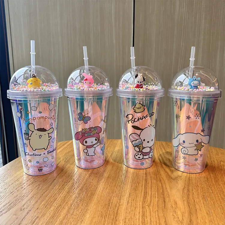 Kawaii sanrioed tumbler plastik kurocis strawberry lilo dan stitch perjalanan cangkir tumbler favorit pesta hello my kitties tumbler