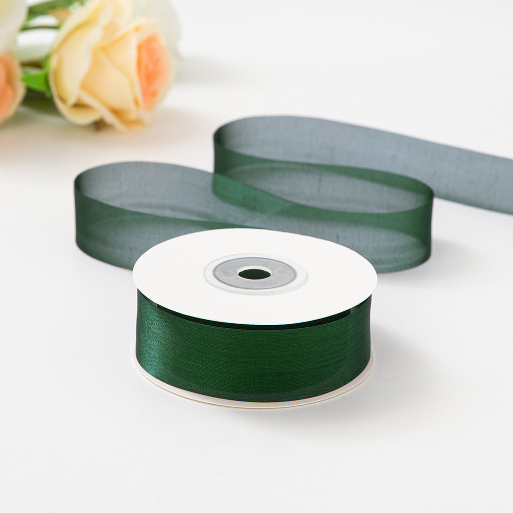 Ruban de soie 2,5 cm vert foncé 1 yard (100 yards/rouleau)