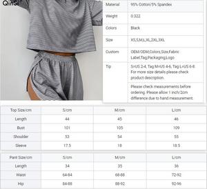 Set di pigiami a righe Casual estivo da donna O collo morbido con spacco Shorts da donna vestiti da <span class=keywords><strong>casa</strong></span> pigiami di cotone larghi da donna - Product Image 6