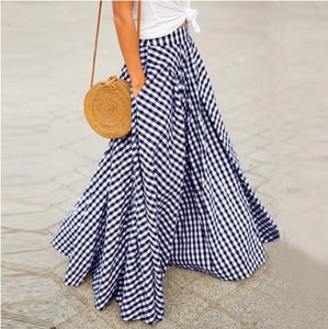 Women Plaid High Waist Midi Skirt <b>Flowy</b> A Line Spring Summer Skirt - Product Image 1