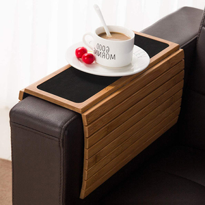 Aanpasbare Opvouwbare Bamboe <span class=keywords><strong>Sofa</strong></span> Arm Dienblad Tafel Met Afstandsbediening Houder Anti Slip Mat - Product Image 6