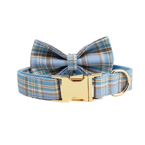 Eco friendly trending products 2025 new arrivals luxury <strong>dog</strong> leash and collar green and <strong>brown</strong> plaid pet collar cotton <strong>dog</strong> bowtie - Product Image 1