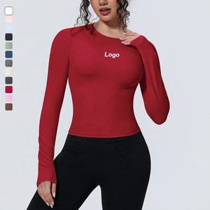 Haut de compression à manches longues pour <span class=keywords><strong>femme</strong></span>, idéal pour l'entraînement, sous-vêtement athlétique, haut décontracté pour sortir, <span class=keywords><strong>t</strong></span>-<span class=keywords><strong>shirt</strong></span> basique doux et ajusté pour l'automne - Product Image 1