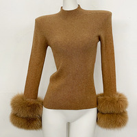 L'automne se vend bien. Pull en tricot à porter en dessus ou en dessous, avec manches amovibles en fourrure de renard, col semi-montant, coupe ajustée, haut de base pour femme