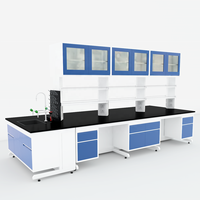 Table de laboratoire chimique de haute qualité à cadre en C, plan de travail en résine phénolique, banc de laboratoire avec évier et étagères à réactifs