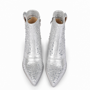 WETKISS-<span class=keywords><strong>Botines</strong></span> de tacón grueso para mujer, botas de vaquero con diamantes de imitación <span class=keywords><strong>plateados</strong></span>, 2023 - Product Image 5