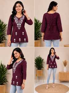 Tunique décontractée en coton noir brodée de fleurs, style coréen et japonais, col en V, manches trois quarts, coupe ample, pour femme, idéale pour le quotidien et les activités de plein air - Product Image 6