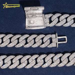 Bijoux Hip Hop, Collier <span class=keywords><strong>Miami</strong></span> Cuban en Argent 925, Chaîne à maillons cubains 15mm, sertie <span class=keywords><strong>de</strong></span> Moissanite VVS, avec sertissage inversé et entièrement pavée <span class=keywords><strong>de</strong></span> pierres - Product Image 4