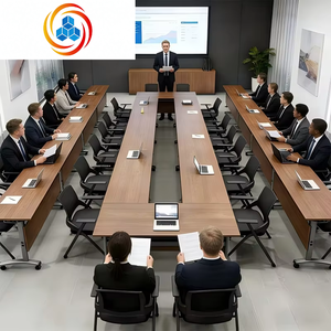 Conjunto de Sillas de Oficina con Panel de Madera de Diseño Moderno, Mesa de Entrenamiento de Doble Capa, Escritorio Móvil Extensible con Ruedas para Hoteles y Salas de Conferencias - Product Image 3