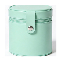 Pochette de maquillage en cuir PU imperméable vert clair cylindrique avec fermeture éclair, organiseur de voyage portable, écologique, pour usage quotidien féminin
