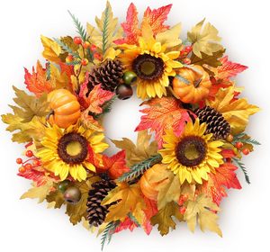 Guirlandes d'automne personnalisées, feuilles d'érable artificielles, baies, citrouilles, guirlande de récolte d'automne pour la décoration de la porte d'entrée pour Thanksgiving - Product Image 1