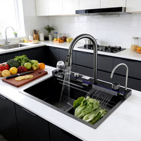 Évier de cuisine intelligent avec affichage numérique LED, multifonction, moderne, en acier inoxydable, avec cascade