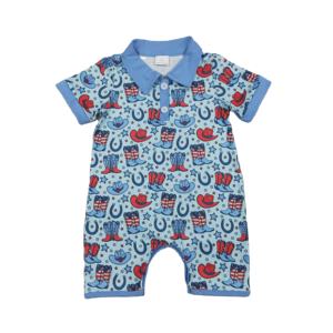 Polo de Bebé RTS Cowboy con Estampado de Bandera de Estados Unidos para el 4 de Julio, 95% Algodón y Spandex, Estampado, Informal, para Recién Nacido - Product Image 1