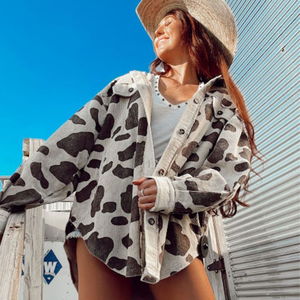 Vêtement vintage en <span class=keywords><strong>velours</strong></span> côtelé à imprimé vache occidental en gros, <span class=keywords><strong>veste</strong></span> shacket pour femmes - Product Image 6