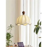 Nordique Wabi Sabi Fleur Lustre Vintage E27 Pendentif Lumière Réglable Hauteur Ovale Abat-Jour Fait Coton Chanvre Lin Tissu pour
