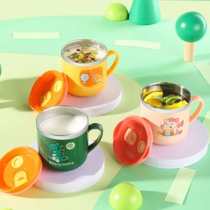 Tasse à lait pour enfants en acier inoxydable 316, motif dessin animé, avec échelle graduée, double paroi, paille intégrée, pour l'apprentissage de la boisson du bébé, pour lait et eau, utilisation directe - Product Image 1