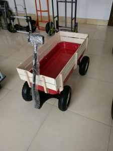 Chariot de jardin en bois pour enfants, chariot à pousser, outil, chariot de jardin en bois avec roues pneumatiques et panneaux en bois TC1812 - Product Image 2