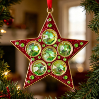 Ornement étoile de Noël en cristal, pendentif étoile à cinq branches, émail rouge, strass verts, cadre doré, décoration suspendue pour arbre