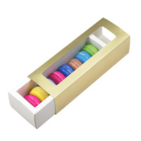 Boîte de conditionnement de luxe en papier kraft rectangulaire doré personnalisée, matériaux recyclés, pour biscuits, macarons, avec tiroir, échantillon gratuit