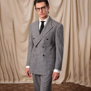 Traje de Lana para Hombre, Color Gris Claro, con Doble Botonadura, Silueta Retro Entallada, la Pieza Definitiva para <span class=keywords><strong>el</strong></span> <span class=keywords><strong>Caballero</strong></span> Moderno - Product Image 1