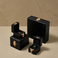 Boîte à bijoux Fanxi de luxe en cuir véritable noir, motif crocodile, doublure en velours pour bague, collier, montre, emballage cadeau