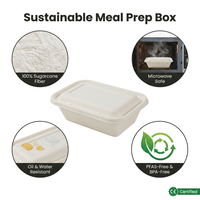 Suikerrietbagasse bento box met deksel, wegwerpbaar, biologisch afbreekbaar, composteerbaar, rechthoekige voedselcontainer voor afhaalrestaurants