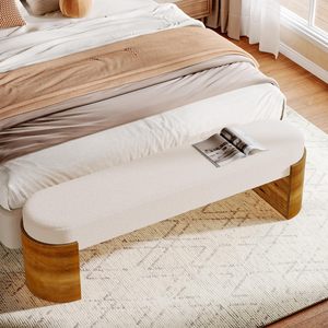 Banc de chambre principale Tribesigns 59 pouces, ottoman pour le <span class=keywords><strong>pied</strong></span> <span class=keywords><strong>du</strong></span> <span class=keywords><strong>lit</strong></span> avec siège en fausse fourrure d'agneau et structure en bois d'ingénierie, blanc et marron - Product Image 1