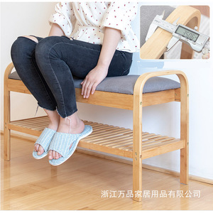 Bamboo Shoe Rack 100cm Width 2-Layer <b>Storage</b> Bench With <b>Cushion</b> Living Room Bathroom - Product Image 5