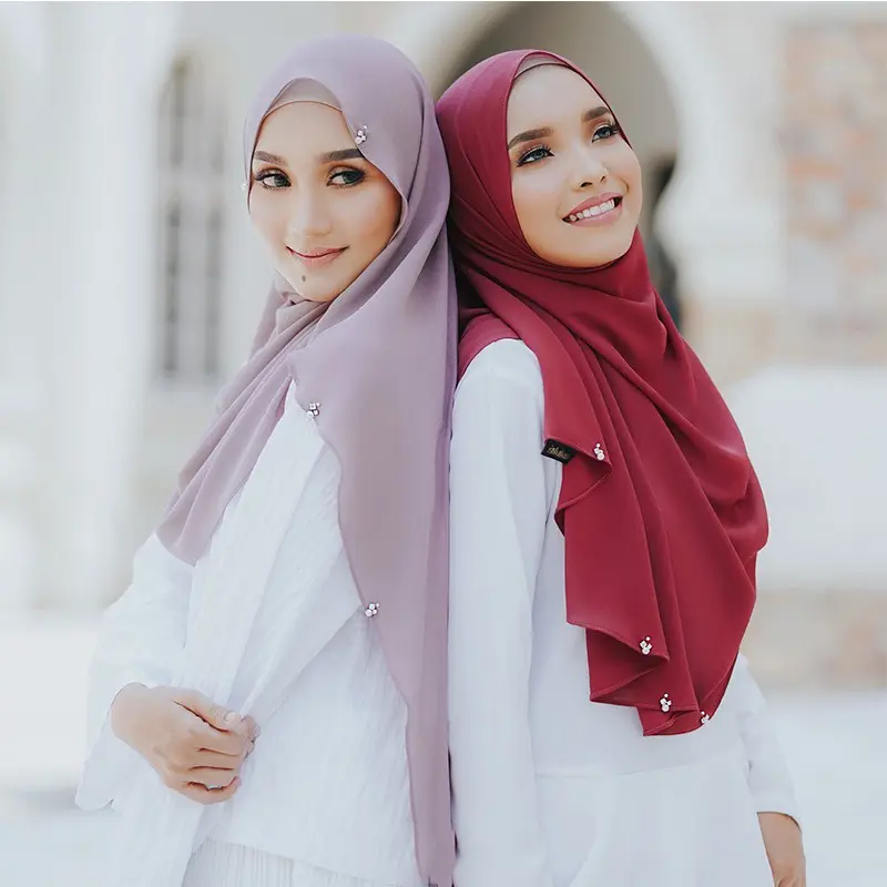 Foulard plissé en mousseline de soie pour femme, <span class=keywords><strong>hijab</strong></span> malaisien, couleur pure, nouveau produit