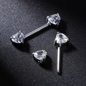 Joyería al por Mayor para Piercing de Pezón, en Acero Inoxidable 316L, Color Plateado, con Diamante Transparente y Corazón Rosa - Product Image 3