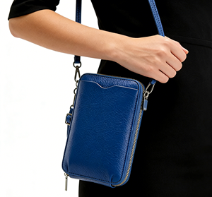 Sac bandoulière pour téléphone en cuir PU bleu roi, nouvelle collection 2025, vente en gros - Portefeuille imperméable avec longue fermeture éclair pour espèces et cartes - Product Image 5