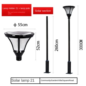 Lampadaire solaire LED de jardin 300 cm de hauteur, corps en fer IP66, abat-jour en verre, blanc chaud doux 2700K, contrôle par détecteur de mouvement, angle de faisceau 144° - Product Image 4