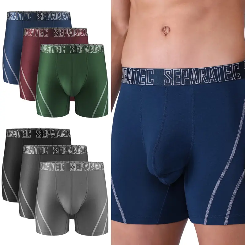 Factory Custom Logo Brand Elastic Comfortable Boxer Underwear Bamboo Fiber Briefs Men CLASSIC Adults Knitted Sport Wear Set S-XL