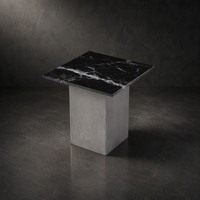 Table console moderne carrée avec plateau en marbre artificiel, base en piédestal finition ciment pour salon, chambre à coucher, meubles de maison, vente en gros