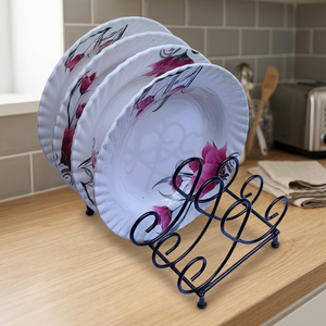 Étagère à assiettes en métal courbé à un seul niveau, style rustique, support de rangement pour vaisselle de cuisine, type sur pied durable - Product Image 4