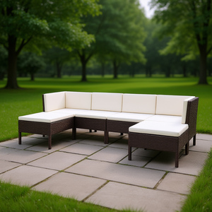 Set di Mobili da Giardino in Rattan PE Marrone Modulare con Cuscini per Sedute Esterne, Capacità 7 Persone, Design Moderno - Product Image 2