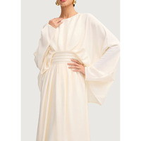 Gaun Abaya Muslim Wanita Musim Panas Kasual Bahan Poliester Arab, Lengan Lebar, Satin, Model Drape, Panjang Maxi, Pinggang Berikat, Lipit, Model Wrap Depan
