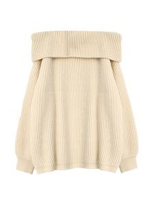 Penjualan laris sweter elegan bahu terbuka atasan rajut wanita longgar Pullover Solid grosir - Product Image 2