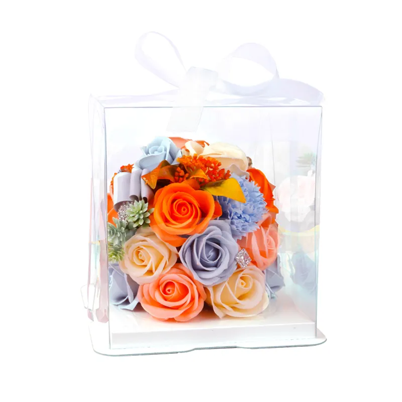 กล่องใส่ดอกกุหลาบพลาสติกใสสำหรับสัตว์เลี้ยง,ของขวัญวันวาเลนไทน์ดอกไม้ประดิษฐ์ดอกกุหลาบที่เก็บรักษาไว้