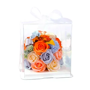 Caixa de embalagem de flores para presente, caixa de embalagem de flores artificiais de plástico transparente para presente do dia dos namorados