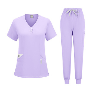 Nursing Uniform Sets Stretchy Scrub Pants For Men And Women Hospital Lab Workwear Split Set Polyester Knitted S XXL - Product Image 2