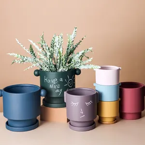 Pot tanaman bunga, Modern dekorasi taman rumah warna Solid sederhana pot keramik bulat untuk pot bunga