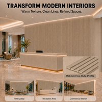 Panneau mural en lattes WPC massif MORLENX Greige Wood à cinq rainures, revêtement décoratif pour les intérieurs d'appartements et de commerces