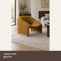 Chaise longue moderne en tissu bouclé avec base en métal et siège incurvé pour hall d'hôtel ou salon