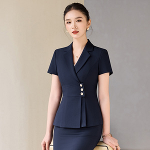 Women's Short Sleeve Professional Suit Set Navy Blue Polyester Workwear For Office Hotel Receptionist Sales Staff Summer 2026 - Product Image 4