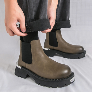 Bottes classiques décontractées pour hommes, bottes <span class=keywords><strong>vintage</strong></span> en cuir à plateforme épaisse, style britannique, pour la marche et la <span class=keywords><strong>moto</strong></span>, <span class=keywords><strong>chaussures</strong></span> habillées - Product Image 4